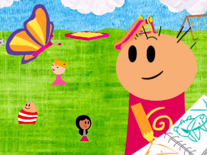 An animation of a child in a park