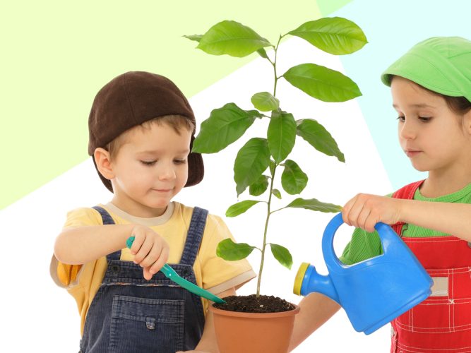 Two child garden together