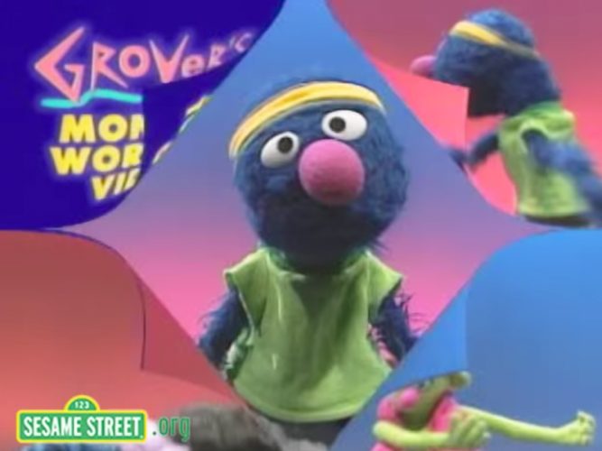 Grover doing exercise.
