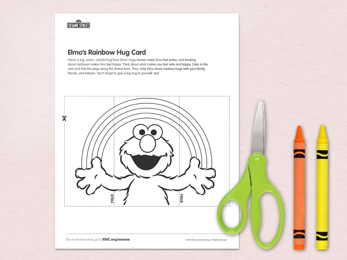 Elmo’s Rainbow Hug activity sheet.