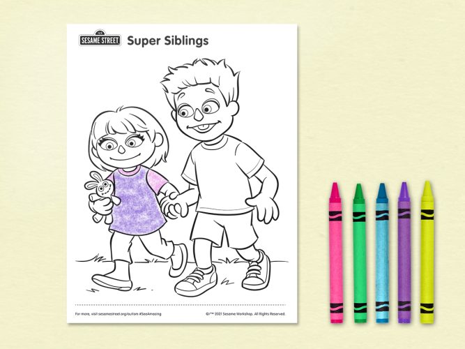 Coloring page with Julia and her brother.
