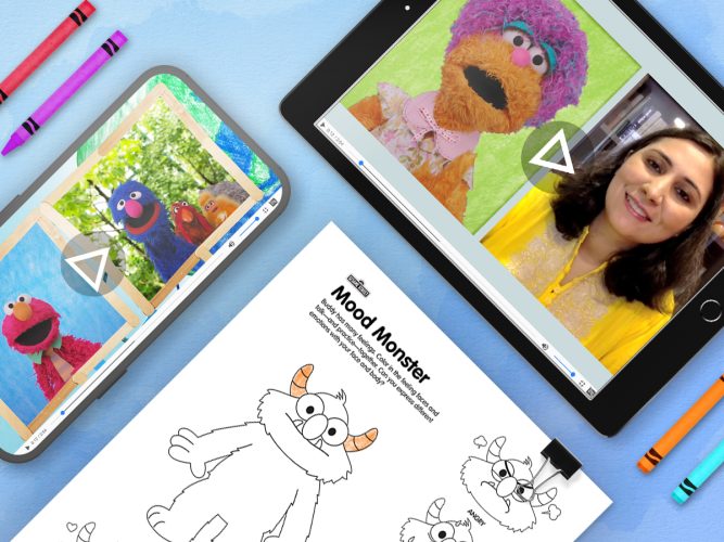 A phone, a tablet and a coloring page about handling goodbyes.