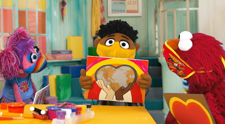 Tamir, Abby and Elmo coloring.