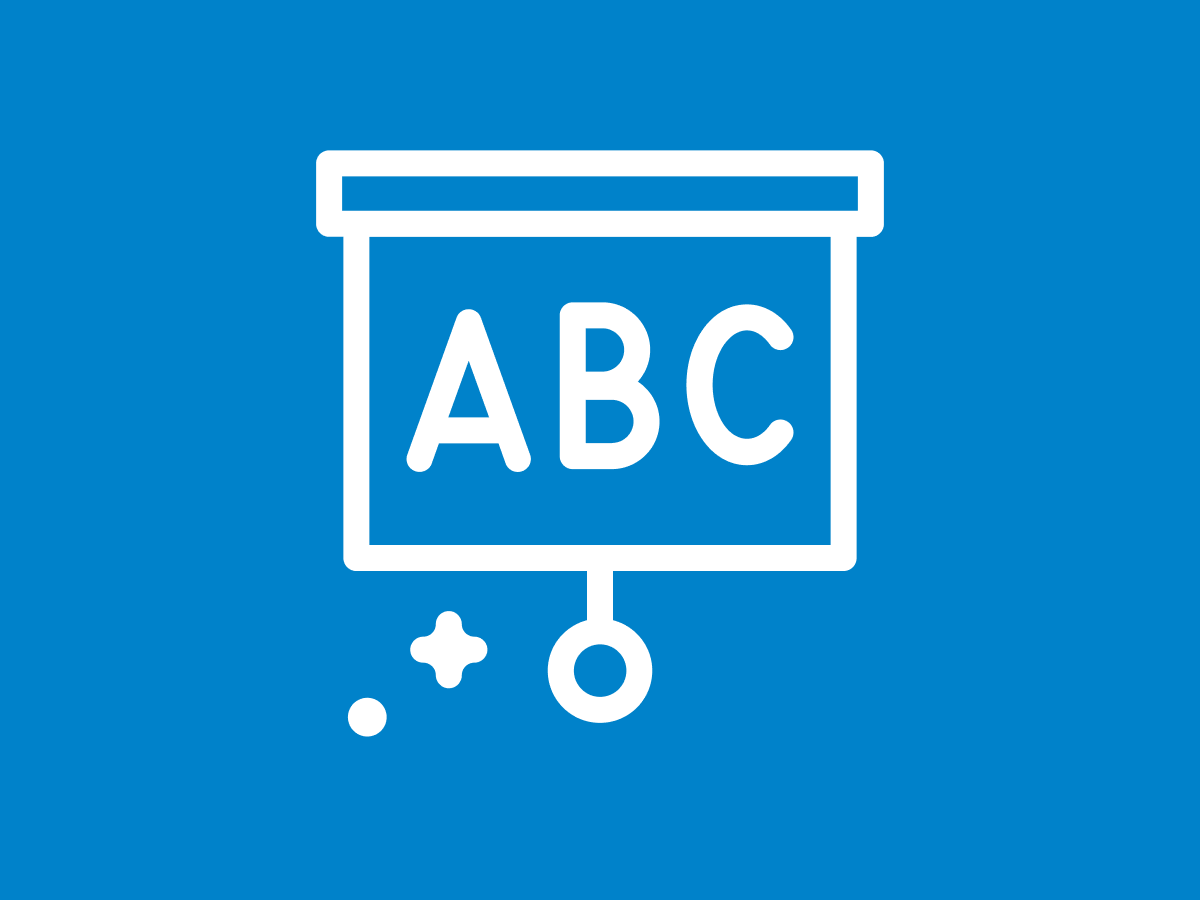 Pictogram of letters on a screen.